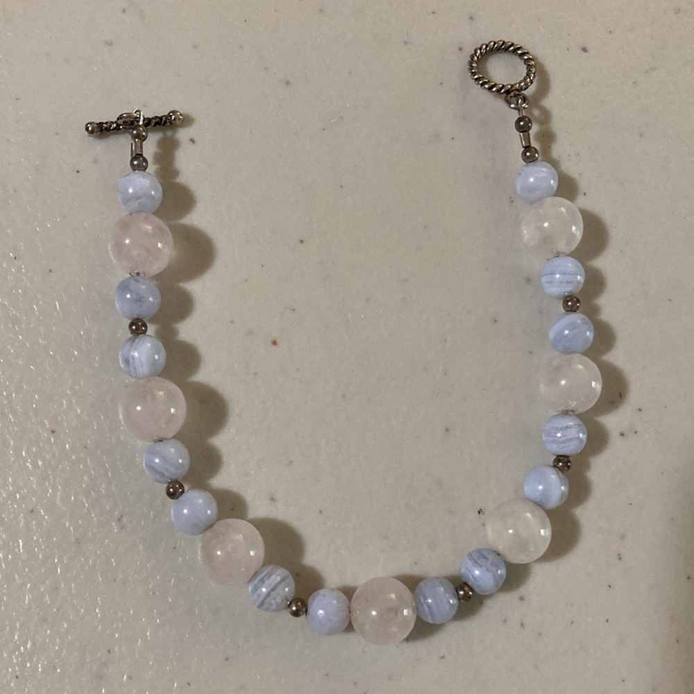 Bracelet, Multi color Marble like beads, with metal hook clasp